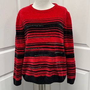 Alfred Dunner Petite Medium Striped Crew Neck Sweater